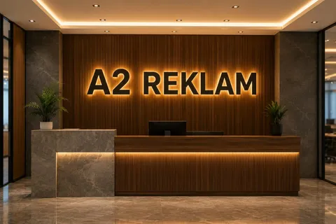 A2 Reklam tarafından İstanbul'da üretilen banko ve resepsiyon tabelası uygulaması - örnek proje fotoğrafı.